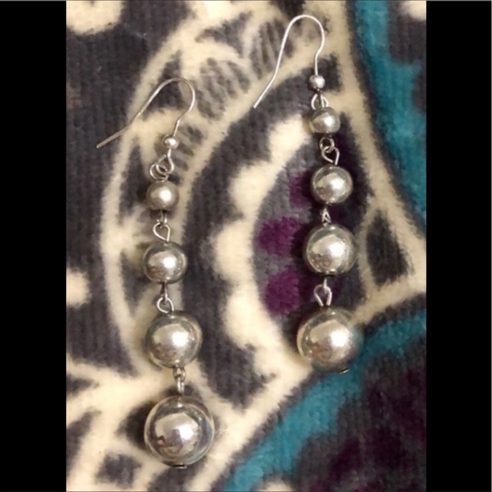 3 TIER SILVER BEAD LONG GRADUATED EARRINGS